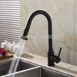 Kitchen Pull Out Faucet Black Painted 360 Swivel Flexible Hot and Cold Mixer Taps Deck Mounted ZR356