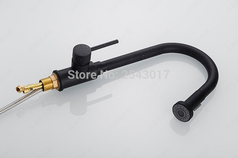 Kitchen Pull Out Faucet Black Painted 360 Swivel Flexible Hot and Cold Mixer Taps Deck Mounted ZR356